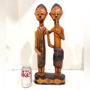 Large African Tribal Couple Hand Carved Wood Stand Bust Statue Art Figure 21.5”